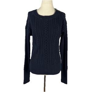 J CREW Y2K Womens Cable Knit Sweater Zipper Fits S Preppy Navy Blue Heavy Cotton